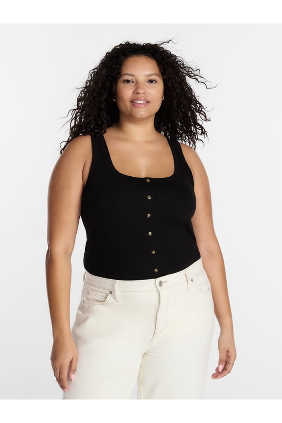 Women’s Plus Faux Button Front Tank, Sizes 0X-4X