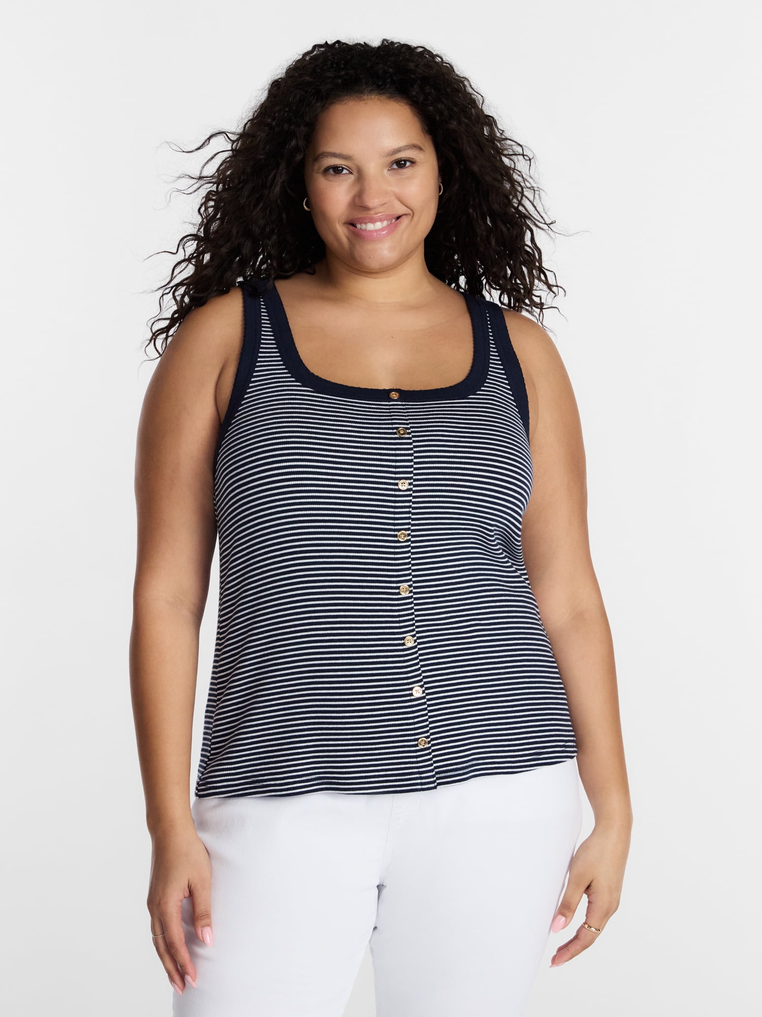 Terra & Sky Women’s Plus Size Button Through Tank, Sizes 0X-4X
