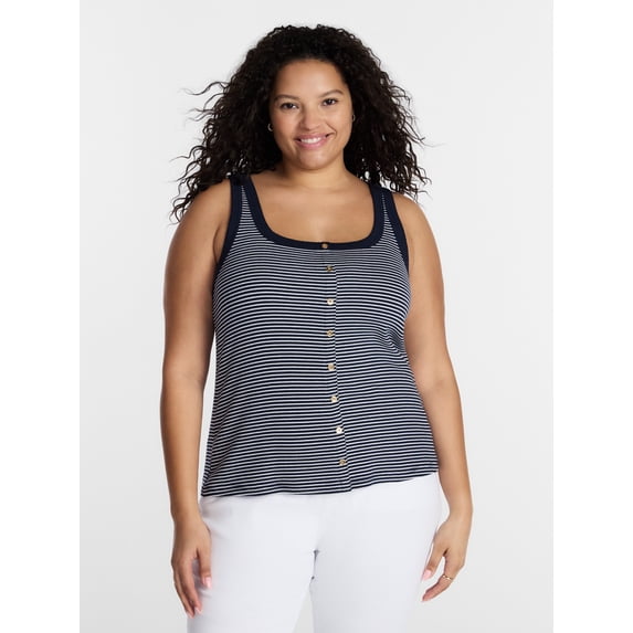 Terra & Sky Women’s Plus Faux Button Front Tank, Sizes 0X-4X