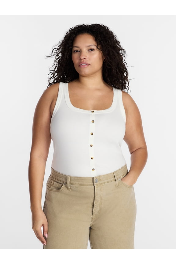 Women’s Plus Faux Button Front Tank, Sizes 0X-4X