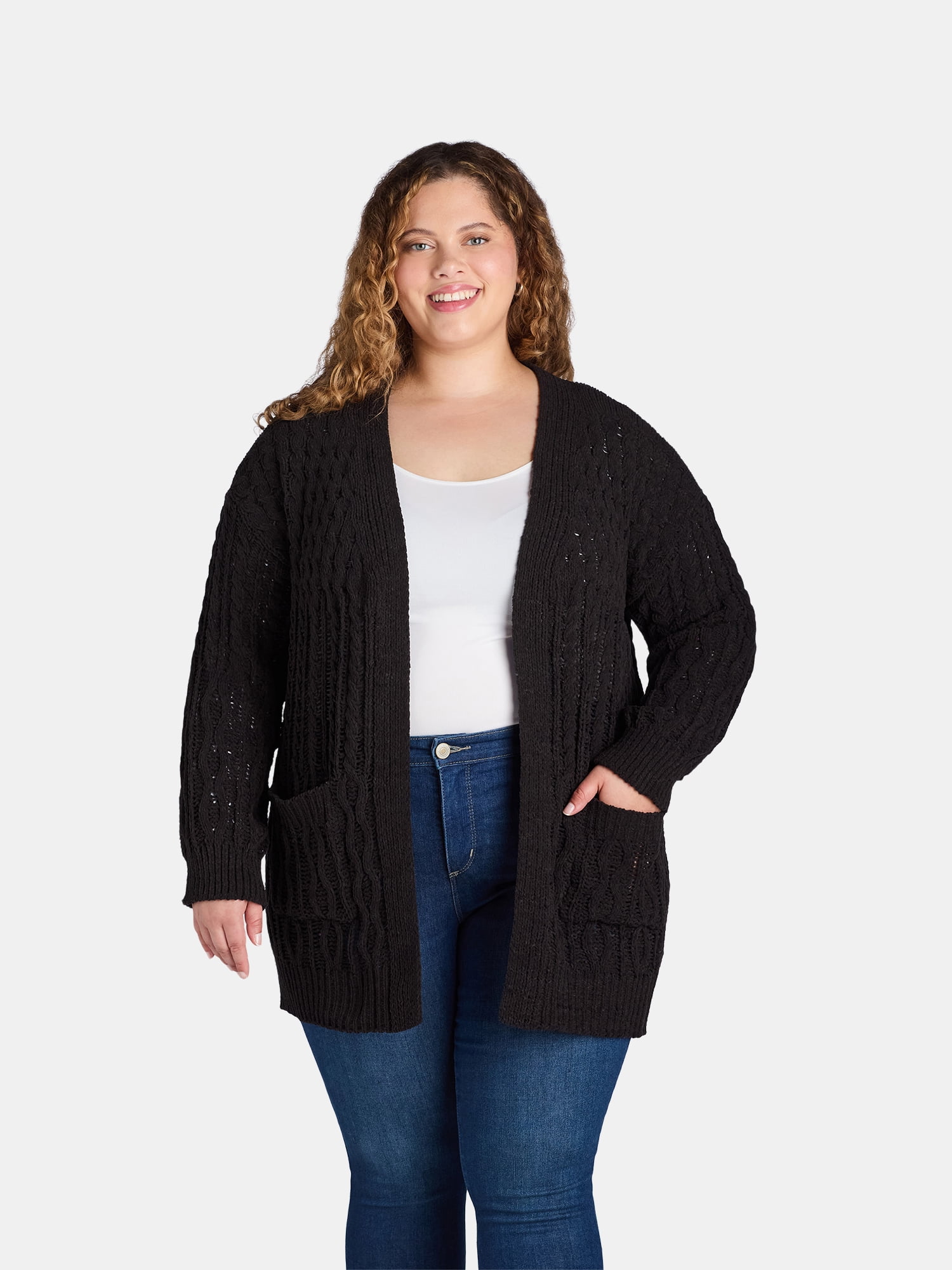 Terra Sky Women s Plus Chenille Cardigan Sweater Midweight Sizes 0X 5X Walmart