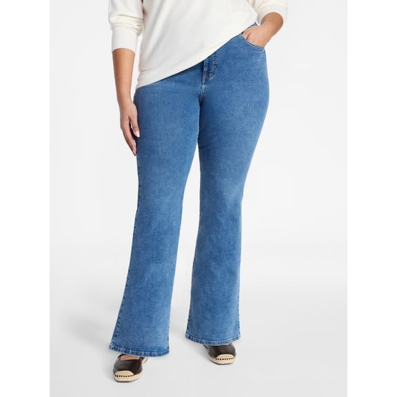 Terra & Sky Women's Plus Size Core Mid Rise Bootcut Jeans, Short and Regular Inseams, Sizes 16W-26W