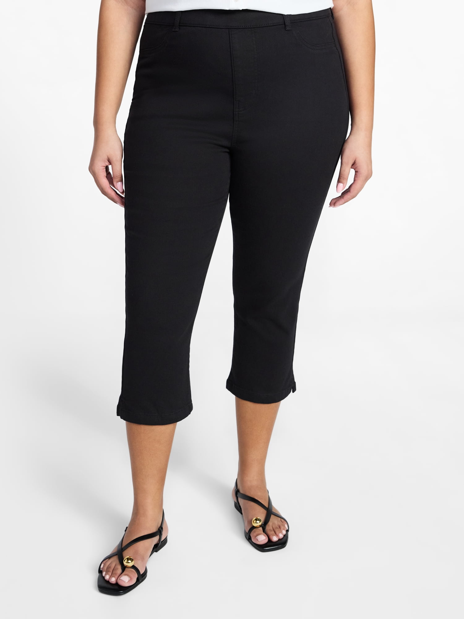 Terra & Sky Women's Plus Pull On Jegging Capri Pants with Control Panel ...