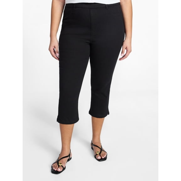 Terra & Sky Women's Plus Pull On Jegging Capri Pants with Control Panel, Sizes 0X-5X