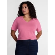 Terra & Sky Women's Plus Size V Neck Tee with Short Sleeves, Size 0X-5X