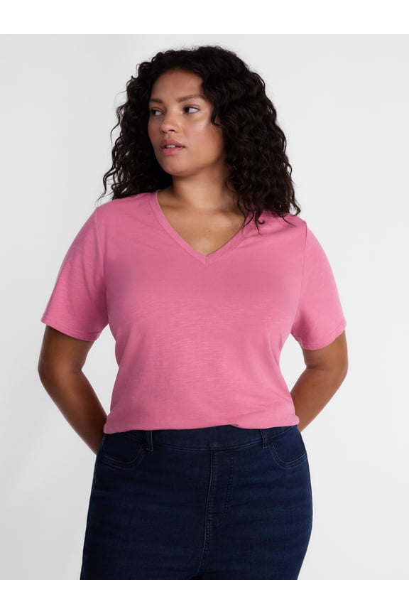 Women's Plus Size V Neck Tee with Short Sleeves, Size 0X-5X