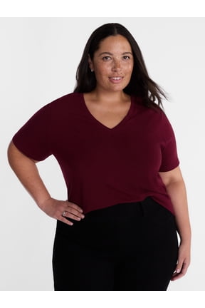 Women's Plus Size V Neck Tee with Short Sleeves, Size 0X-5X