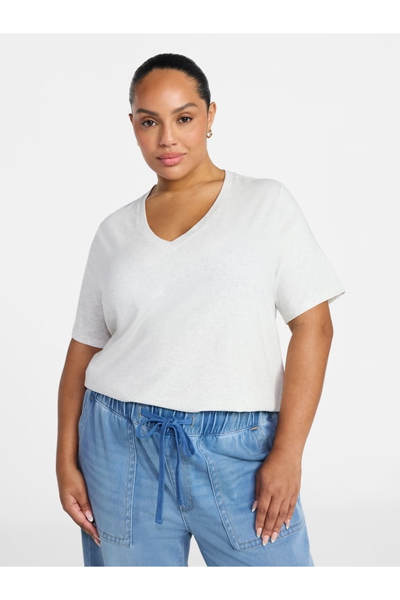 Women's Plus Size V Neck Tee with Short Sleeves, Size 0X-5X
