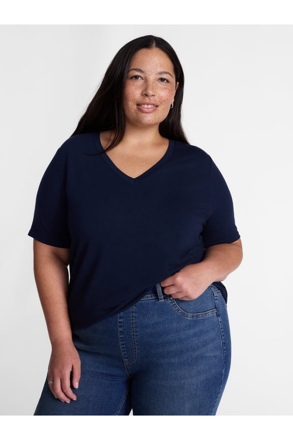 Women's Plus Size V Neck Tee with Short Sleeves, Size 0X-5X
