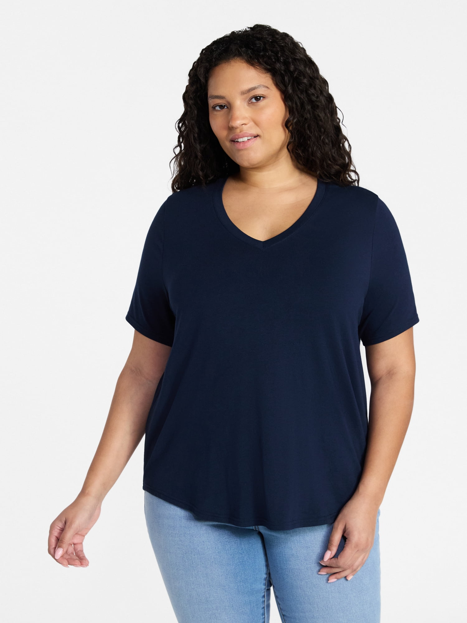 Terra & Sky Women's Plus Size V-Neck Tee with Short Sleeves, Size 0X-5X