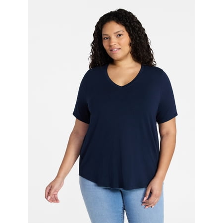 Terra & Sky Women's Plus Size Short Sleeve V-Neck Tee, Sizes 0X-5X