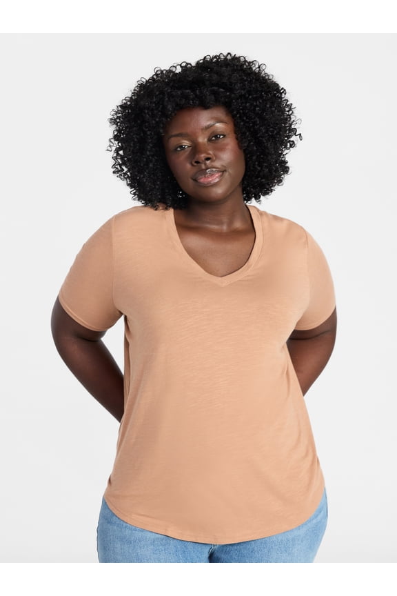 Women's Plus Size V-Neck Tee with Short Sleeves, Size 0X-5X