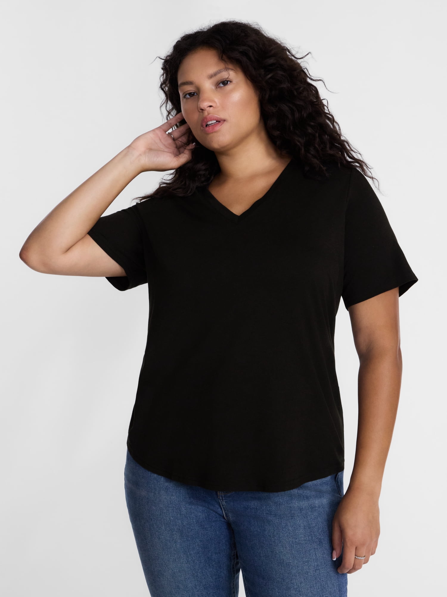 Terra & Sky Women's Plus Size V Neck Tee with Short Sleeves, Size 0X-5X
