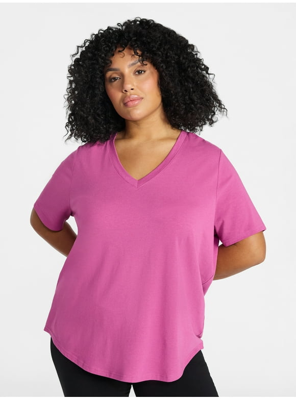 Women's Plus Size V Neck Tee with Short Sleeves, Size 0X-5X