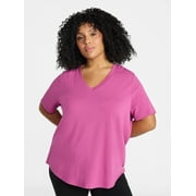 Terra & Sky Womens Plus Size V-Neck Tee with Short Sleeves, Size 0X-5X