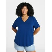 Terra & Sky Womens Plus Size V Neck Tee with Short Sleeves, Size 0X-4X
