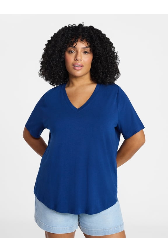 Women’s Plus Short Sleeve V Neck Tee, Size 0X-5X