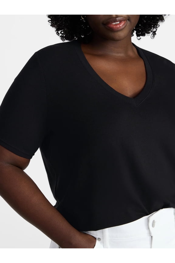 Women's Plus Size V Neck Tee with Short Sleeves, Size 0X-5X