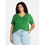 Terra & Sky Womens Plus Size V-Neck Tee with Short Sleeves, Size 0X-5X