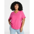 thumbnail image 1 of Terra & Sky Women's Plus Size V Neck Tee with Short Sleeves, Size 0X-4X, 1 of 5