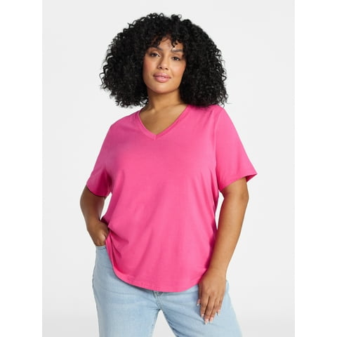 Women’s Plus V Neck Tee with Short Sleeves, Sizes 0X-5X