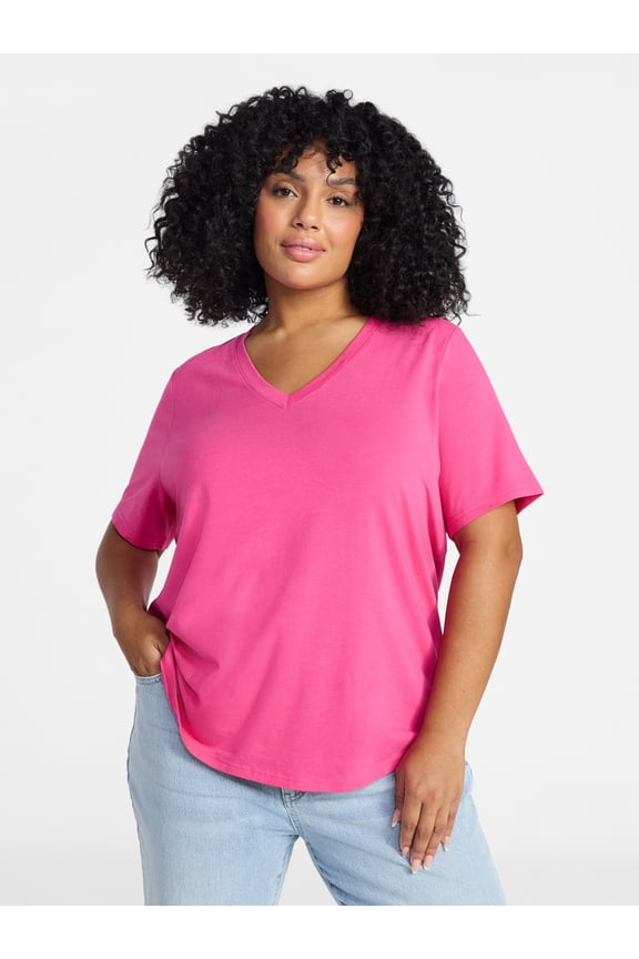 Women's Plus Size V Neck Tee with Short Sleeves, Size 0X-4X