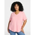 thumbnail image 1 of Terra & Sky Women's Plus Size V Neck Tee with Short Sleeves, Size 0X-4X, 1 of 5