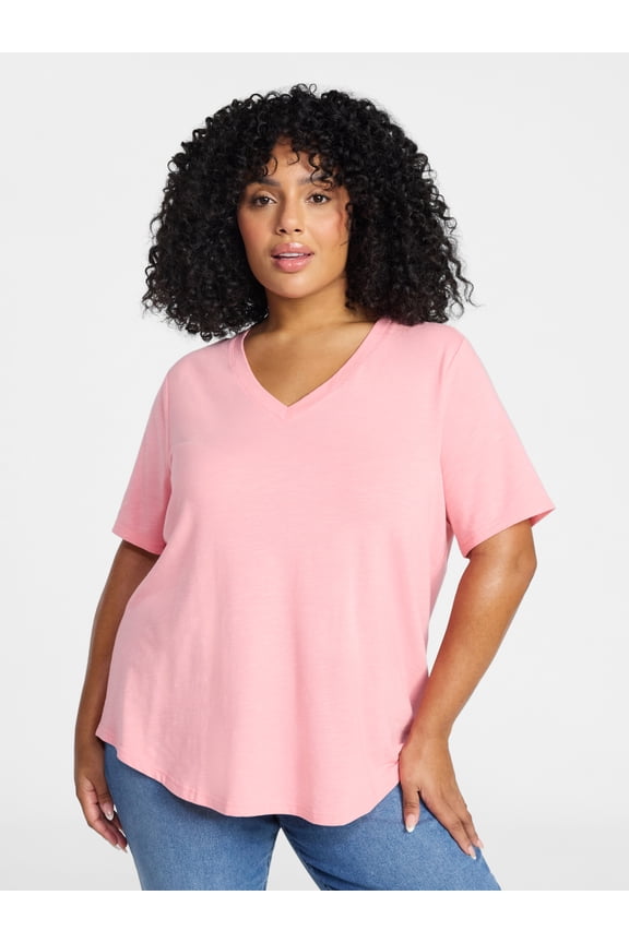Women's Plus Size V-Neck Tee with Short Sleeves, Size 0X-5X