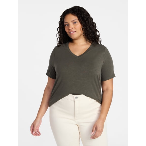 Terra & Sky Women's Plus V-Neck Short Sleeve Tee, Sizes 0X-5X