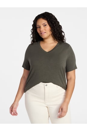 Women's Plus Size Short Sleeve V-Neck Tee, Sizes 0X-5X