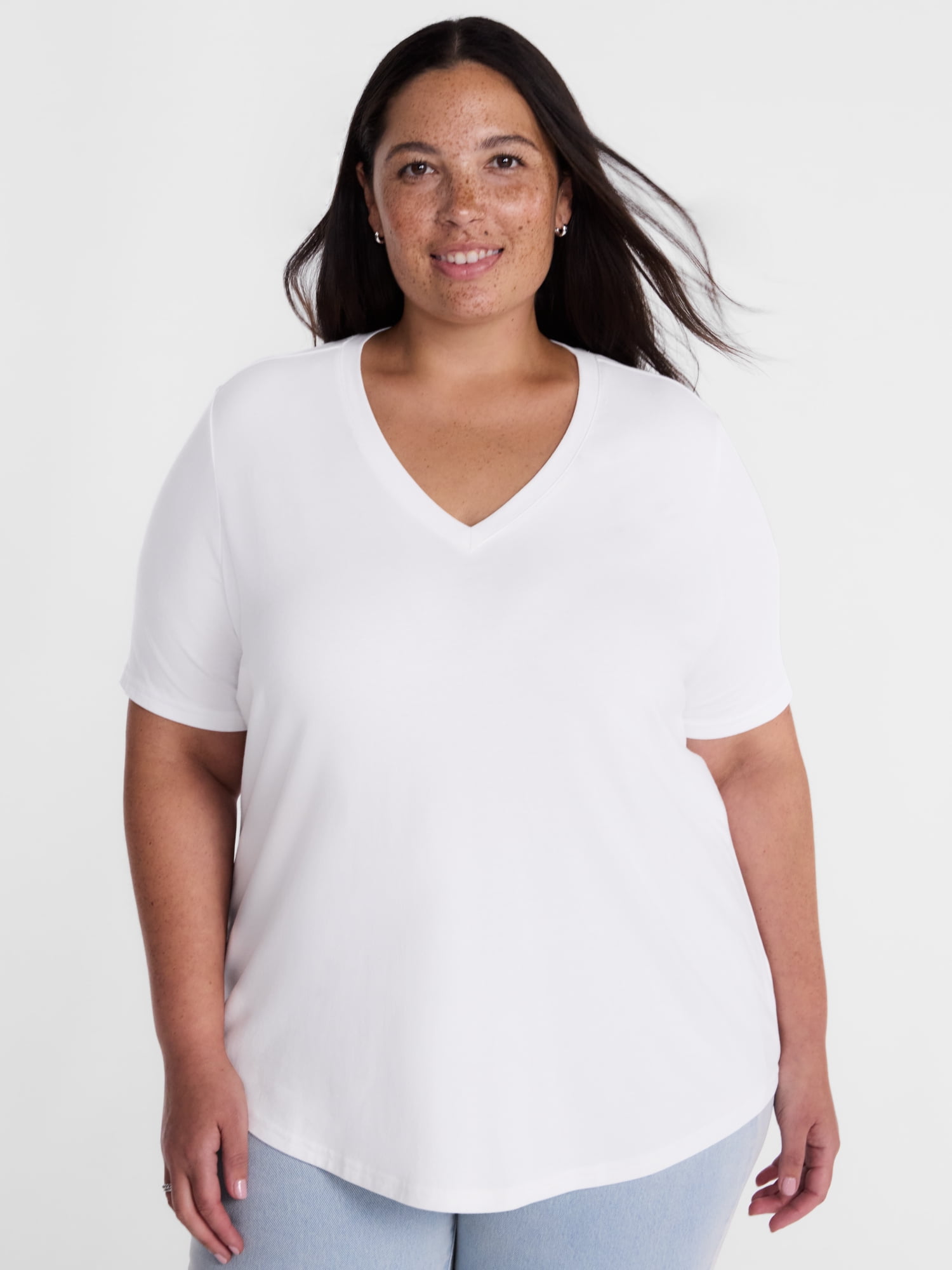 Terra & Sky Women's Plus Size V Neck Tee with Short Sleeves, Size 0X-5X