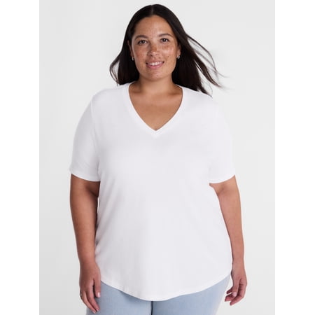 Terra & Sky Women's Plus Size V Neck Tee with Short Sleeves, Size 0X-5X