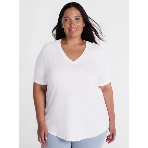 Terra & Sky Women's Plus Size V Neck Tee with Short Sleeves, Size 0X-5X