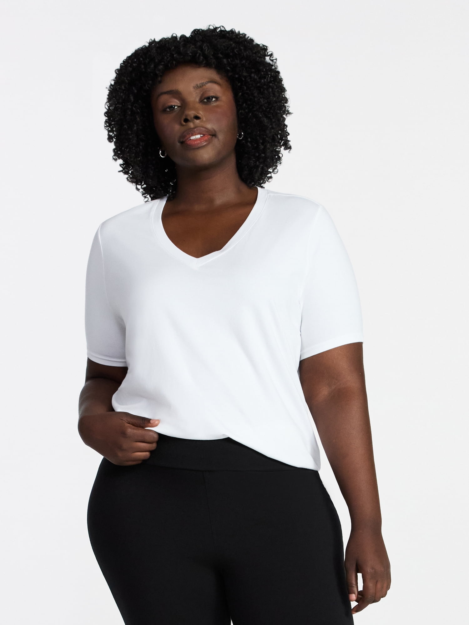 Terra & Sky Women's Plus Size V-Neck Tee with Short Sleeves, Size 0X-5X