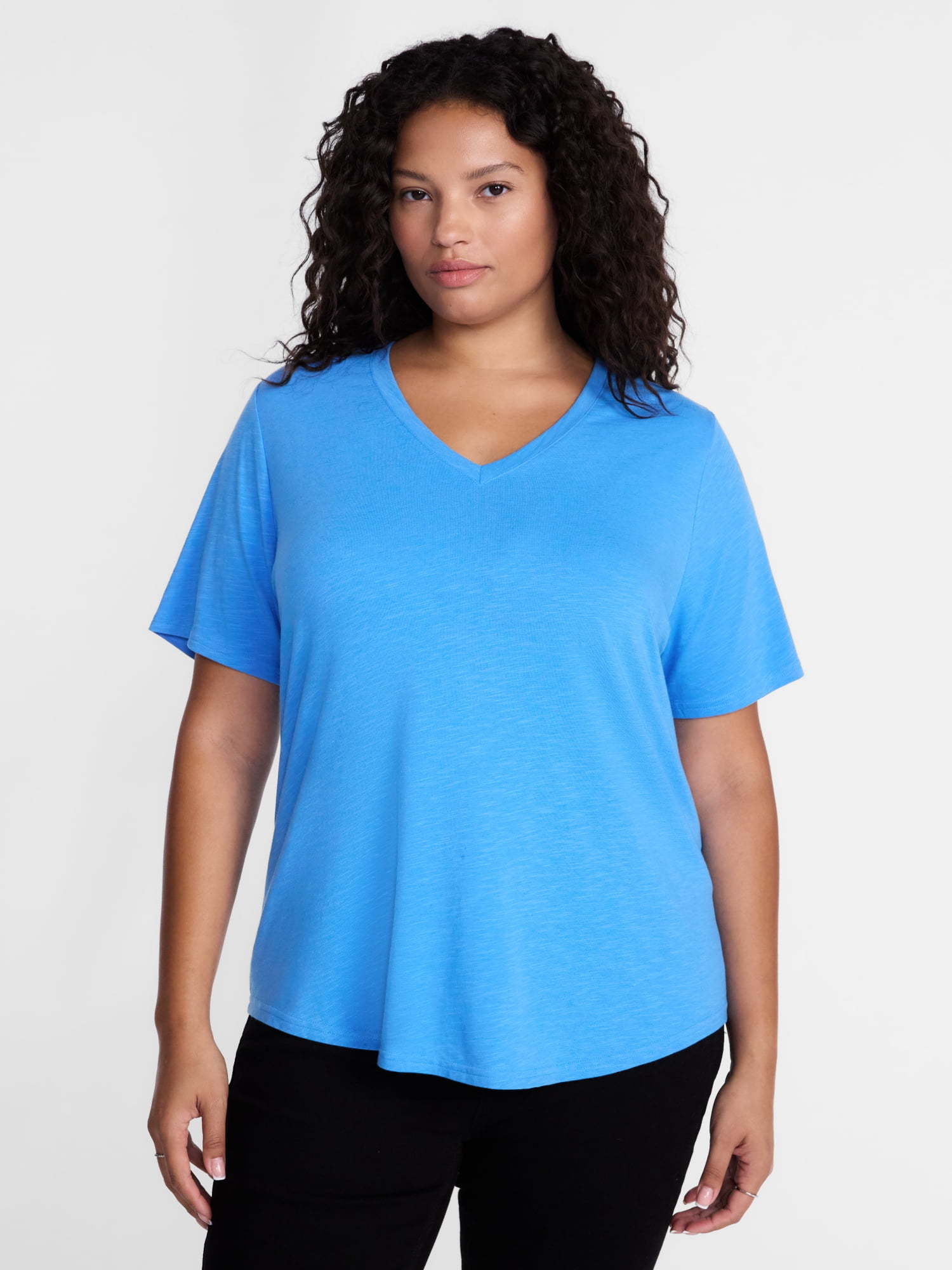 Terra & Sky Women's Plus Size V Neck Tee with Short Sleeves, Size 0X-5X