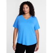 Terra & Sky Women's Plus Size V Neck Tee with Short Sleeves, Size 0X-5X
