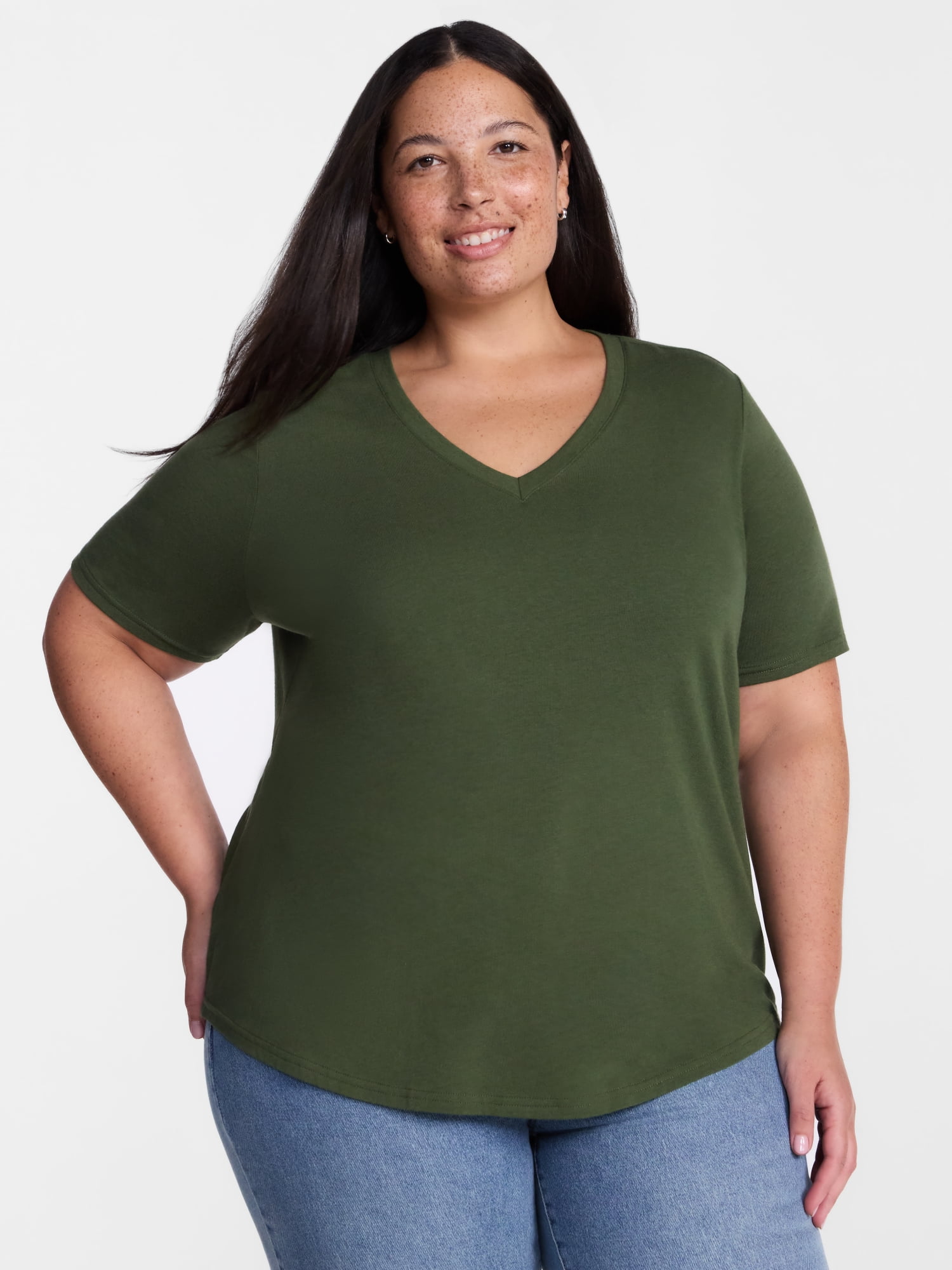 Terra & Sky Women's Plus Size V Neck Tee with Short Sleeves, Size 0X-5X