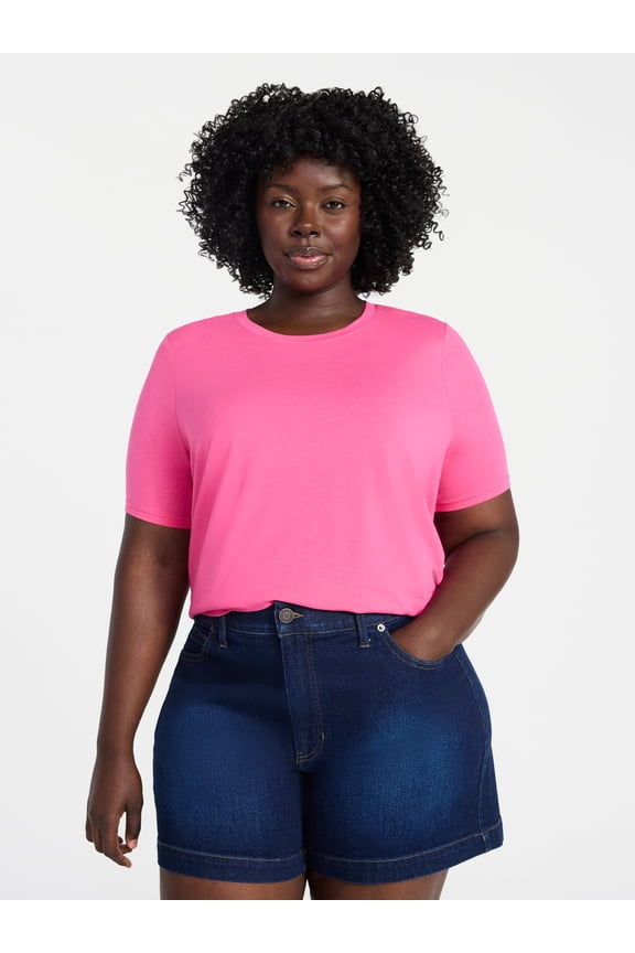 Women's Plus Size Crewneck Tee with Short Sleeves, Sizes 0X-5X