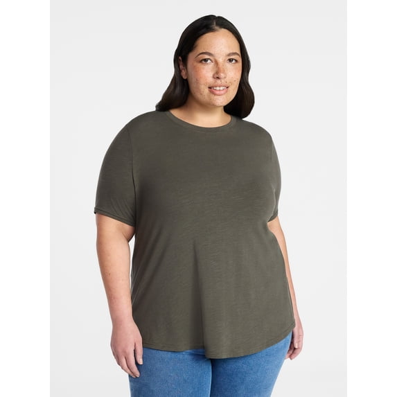 Terra & Sky Women's Plus Size Crewneck Tee with Short Sleeves, Sizes 0X-5X