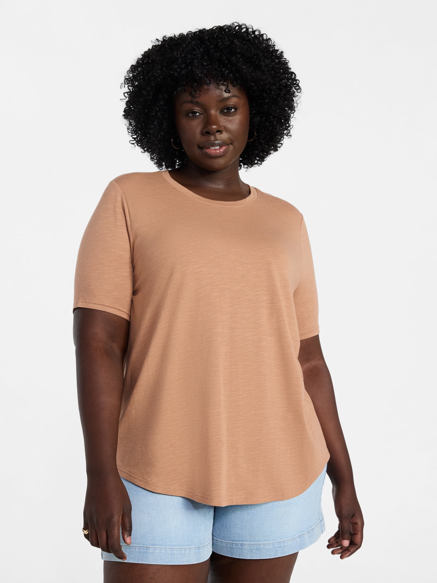 Terra & Sky Women's Plus Size Crewneck Tee with Short Sleeves, Sizes 0X-5X