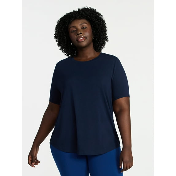 Terra & Sky Women's Plus Size Crewneck Tee with Short Sleeves, Sizes 0X-5X
