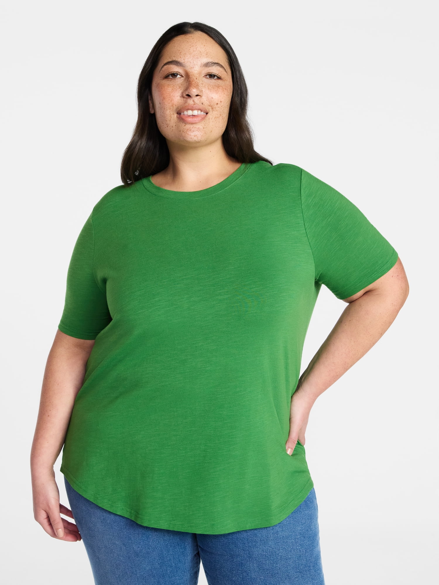 Terra & Sky Women's Plus Size Crewneck Tee with Short Sleeves, Sizes 0X-5X