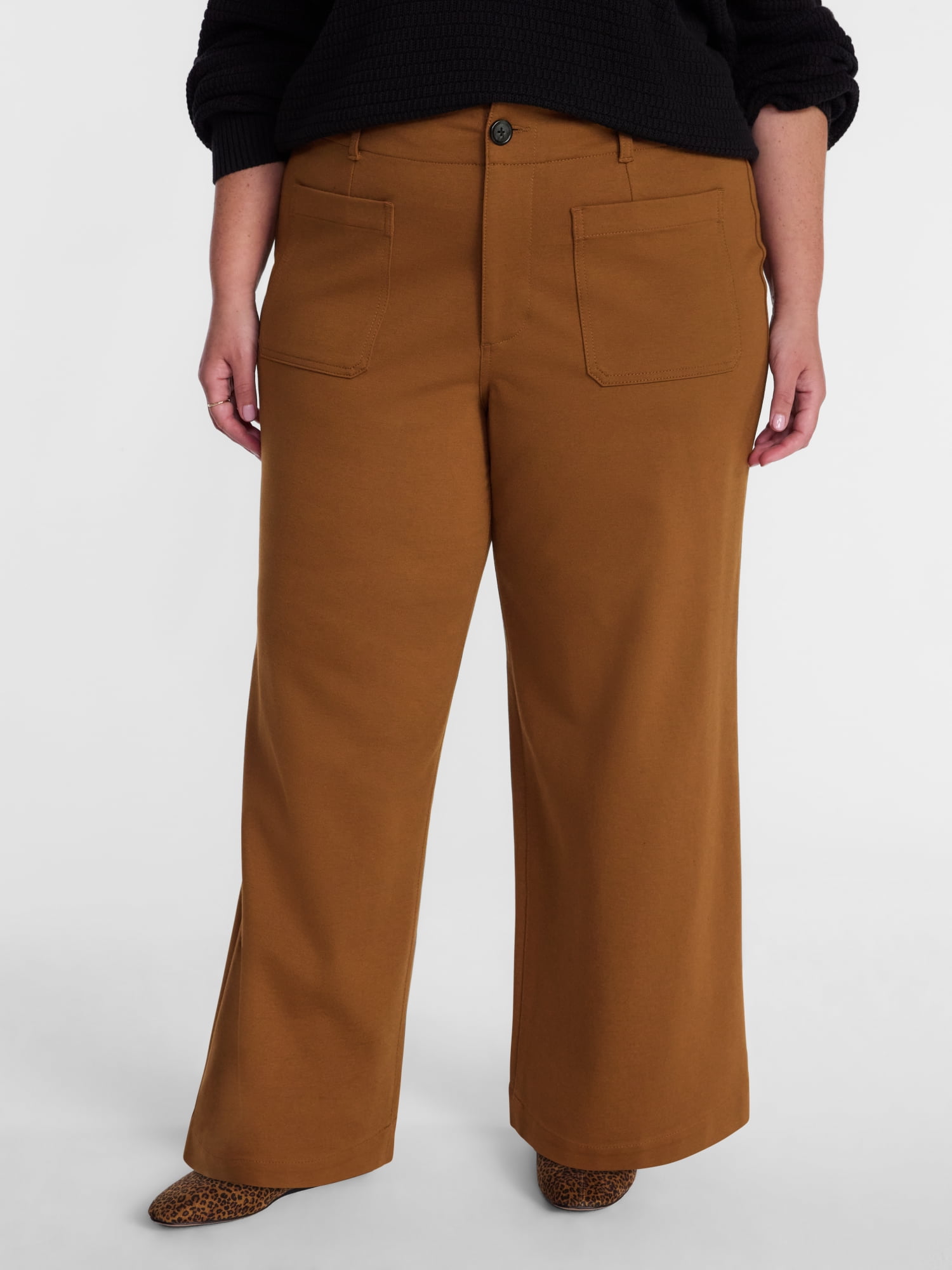 Terra & Sky Women’s Plus Cropped Wide Leg Ponte Pants, 26” Inseam, Sizes 16W-26W