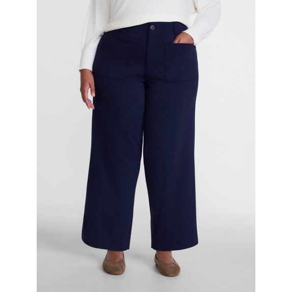 Terra & Sky Women's Plus Wide Leg Ankle Length Ponte Knit Pants, 26” Inseam, Sizes 16W – 26W