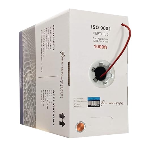 TS Cables Cat6 Plenum Solid Pure Copper 550 Mhz 23 AWG Cable Red