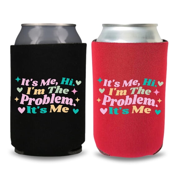 TS Can Coolers, It's Me Hi I'm The Problem It's Me Coolies, TS Fans Gift, TS Collection, Beer Coolies, White Elephant Gift, Party Favors (2 Pack (1 Black and 1 Red))