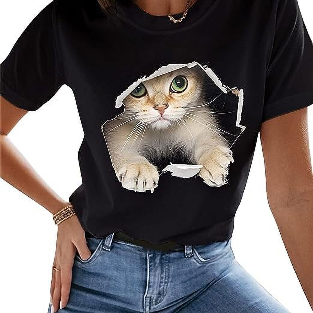 TS Cat Print Shirt Women Printed Tee Shirts for Women’s Graphic Pet