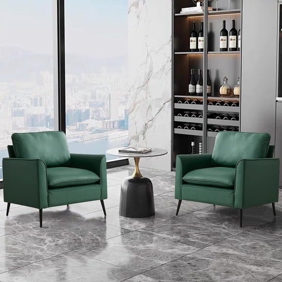 TS Cat paw leather upholstered sofa 2PC Green,Nordic retro light luxury living room balcony bedroom single casual sofa chair