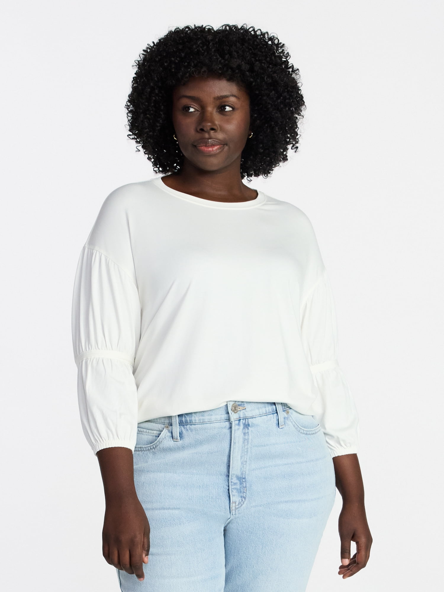 Terra & Sky Women's Plus Size Double Blouson Top with 3/4-Length Sleeves, Sizes 0X-5X