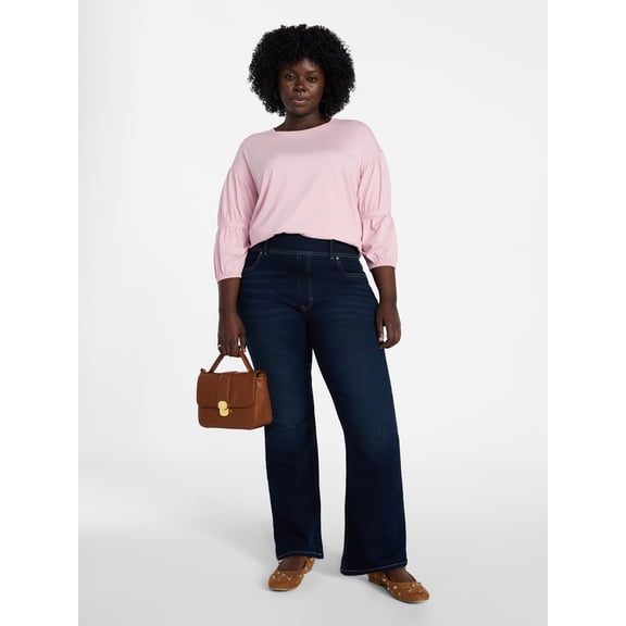 Terra & Sky Women's Plus Size Double Blouson Top with 3/4-Length Sleeves, Sizes 0X-5X